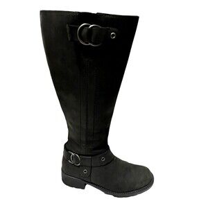 CLARKS Women's Black Leather Riding Tall Knee Hi Size Zip Lined Boots Sz 6M